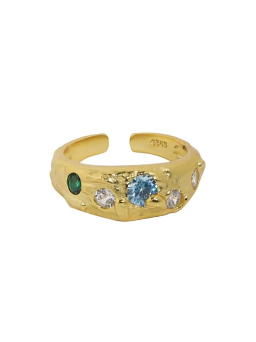 18K gold [bluestone] 925 Sterling Silver Glass Stone Irregular Vintage Band Ring